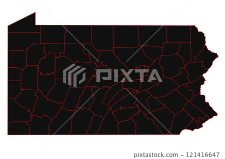 High detailed illustration map - outline Pennsylvania State Map with counties 121416647