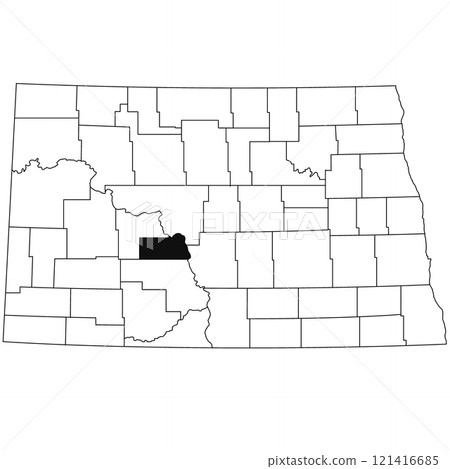 Map of Oliver County in North Dakota state on white background. single County map highlighted by black colour on North Dakota map . Map of Oliver County in North Dakota state on white background. single County map highlighted by black colour on North Dakota map . 121416685