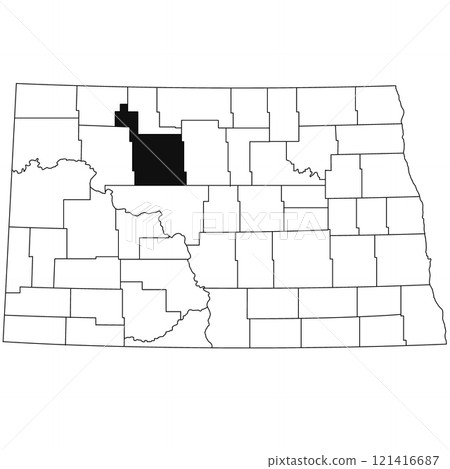 Map of ward County in North Dakota state on white background. single County map highlighted by black colour on North Dakota map . 121416687