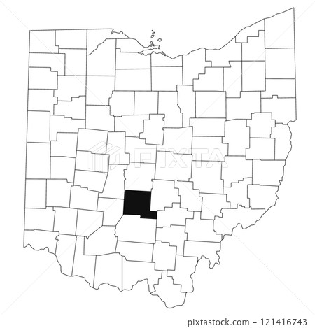 Map of pickaway County in Ohio state on white background. single County map highlighted by black colour on Ohio map. UNITED STATES, US 121416743