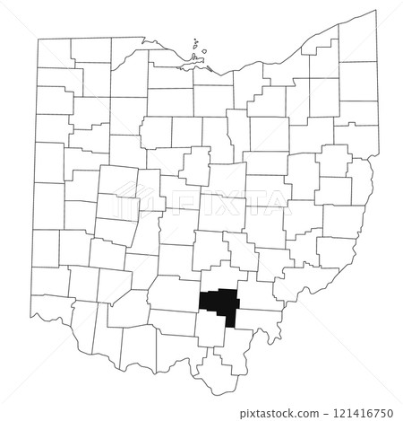Map of Vinton County in Ohio state on white background. single County map highlighted by black colour on Ohio map. UNITED STATES, US Map of Vinton County in Ohio state on white background. single County map highlighted by black colour on Ohio map. UNITED STATES, US 121416750