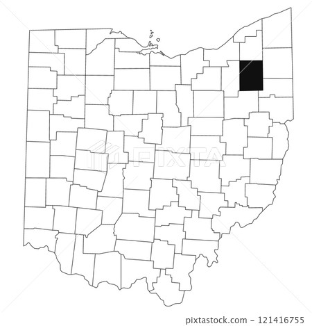 Map of portage County in Ohio state on white background. single County map highlighted by black colour on Ohio map. UNITED STATES, US 121416755