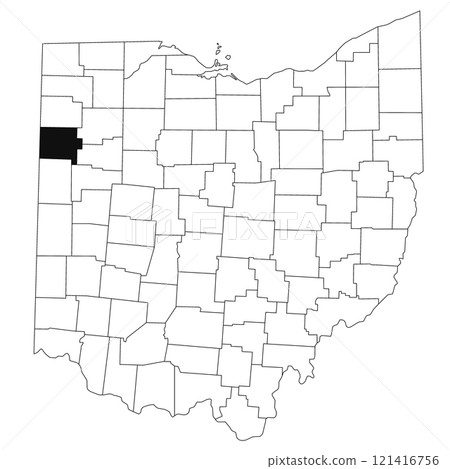 Map of van wert County in Ohio state on white background. single County map highlighted by black colour on Ohio map. UNITED STATES, US Map of van wert County in Ohio state on white background. single County map highlighted by black colour on Ohio map. UNITED STATES, US 121416756