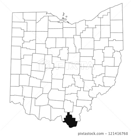 Map of Lawrence County in Ohio state on white background. single County map highlighted by black colour on Ohio map. UNITED STATES, US Map of Lawrence County in Ohio state on white background. single County map highlighted by black colour on Ohio map. UNITED STATES, US 121416768