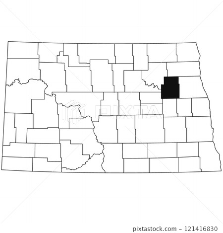 Map of Nelson County in North Dakota state on white background. single County map highlighted by black colour on North Dakota map . 121416830