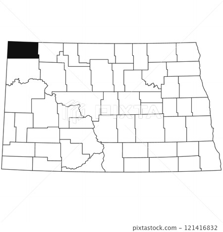 Map of devide County in North Dakota state on white background. single County map highlighted by black colour on North Dakota map . 121416832