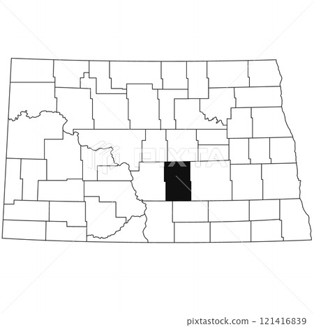 Map of kidder County in North Dakota state on white background. single County map highlighted by black colour on North Dakota map . 121416839