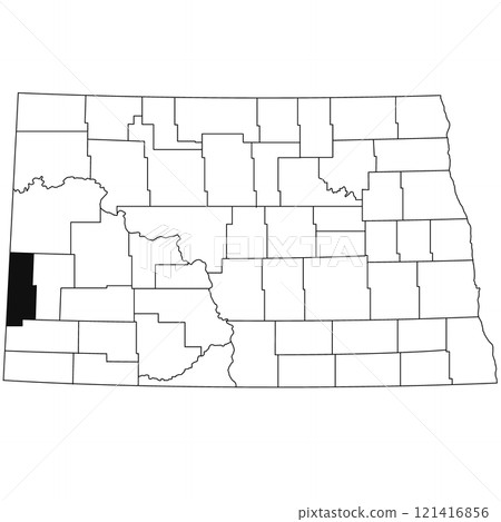 Map of golden valley County in North Dakota state on white background. single County map highlighted by black colour on North Dakota map . 121416856