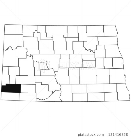 Map of slope County in North Dakota state on white background. single County map highlighted by black colour on North Dakota map . 121416858