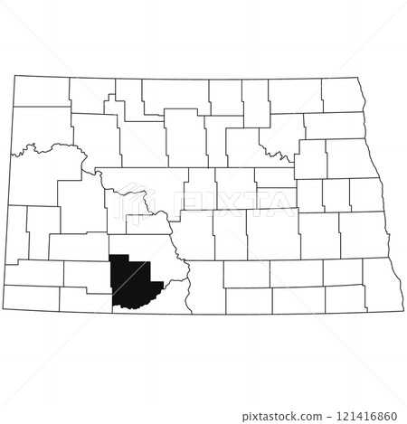 Map of grant County in North Dakota state on white background. single County map highlighted by black colour on North Dakota map . 121416860