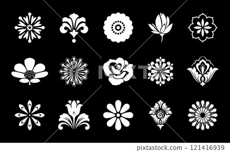 Flower icons set. Isolated elements for design. Vector graphics. 121416939