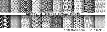 Geometric set of seamless black and white patterns. Simple vector graphics. Geometric set of seamless black and white patterns. Simple vector graphics. 121416942