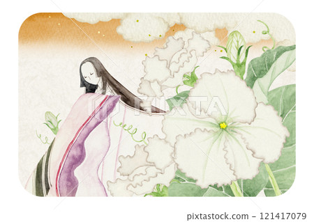 Tale of Genji, Murasaki Shikibu, Volume 4, Evening glory, watercolor illustration Tale of Genji, Murasaki Shikibu, Volume 4, Evening glory, watercolor illustration 121417079