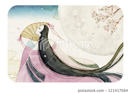 源氏物語紫式部 8 章花宴水彩插圖 121417084