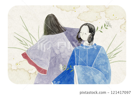 紫式部源氏物語第 21 章女孩水彩插圖 紫式部源氏物語第 21 章女孩水彩插圖 121417097