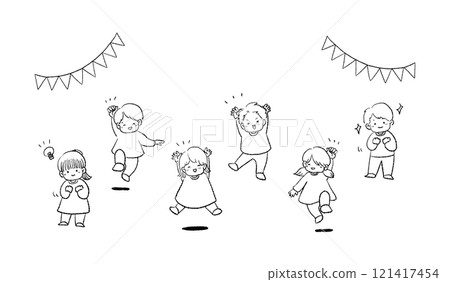 Hand-drawn illustrations of happy children / People painted white 121417454