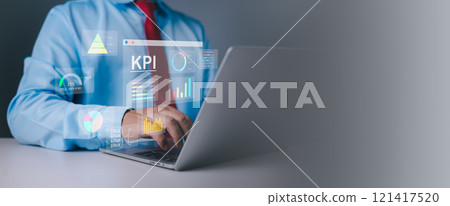 Business people use computers to analyze business and manage corporate data in office, Business analytics with charts, KPIs to improve organizational performance, Financial and marketing strategy. Business people use computers to analyze business and manage corporate data in office, Business analytics with charts, KPIs to improve organizational performance, Financial and marketing strategy. 121417520