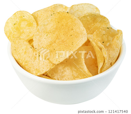 potato chips in bowl isolated 121417540