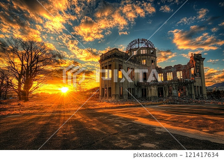 原爆圓頂的日落景觀與和平祈禱 121417634