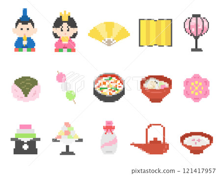 一套各種娃娃節像素藝術插圖 一套各種娃娃節像素藝術插圖 121417957