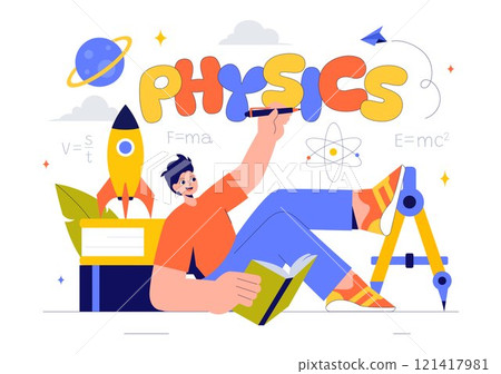 Physics Learning Vector Illustration featuring Students Exploring Electricity, Magnetism, Light Waves and Forces of Science and Technology Exploration 121417981