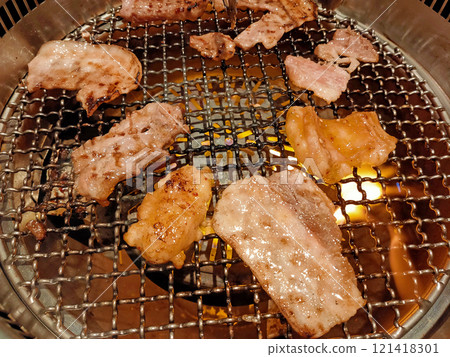 Grilled meat with charcoal fire Grilled meat with charcoal fire 121418301