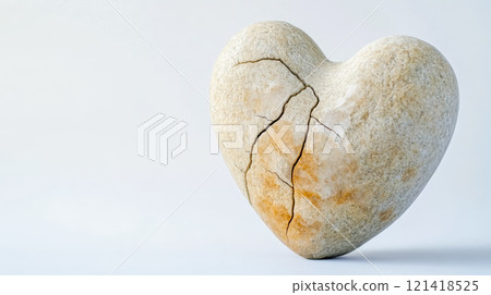 Cracked stone heart symbolizing lost love and sadness on white background Cracked stone heart symbolizing lost love and sadness on white background 121418525