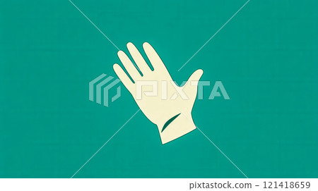 Protective glove icon on solid green background, safety and protection symbol 121418659
