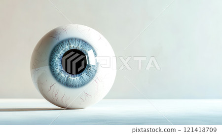 Realistic human eyeball resting on white surface 121418709