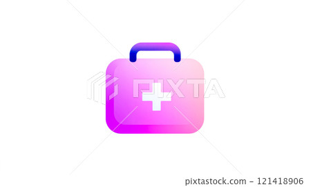 Pink and purple first aid kit icon showing medical assistance 121418906