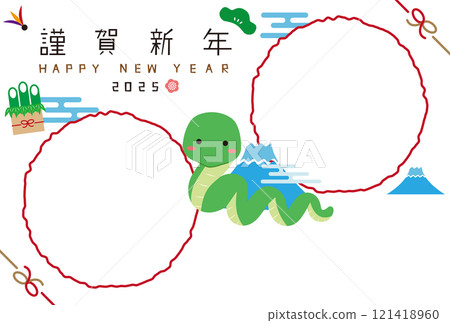 兩個相框蛇富士山2025年新年快樂 121418960