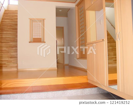 Entrance, frame, shoe cabinet, stairs, mirror 121419252