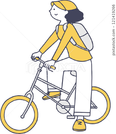 騎自行車單色的年輕女子 121419266