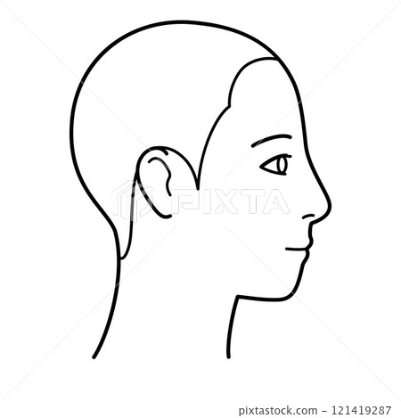 Face, hairline, profile, facing right, black and white 121419287