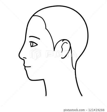 Face, hairline, profile, left facing, black and white 121419288