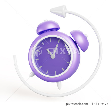 3d alarm clock with arrow cartoon render icon. Timer notification for fast delivery service, time deadline concept. Vintage watch countdown hours and minutes, isolated design element. 3D illustration 3d alarm clock with arrow cartoon render icon. Timer notification for fast delivery service, time deadline concept. Vintage watch countdown hours and minutes, isolated design element. 3D illustration 121419373