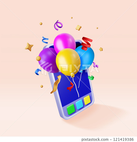 3D smartphone with bunch of balloons flying 3D smartphone with bunch of balloons flying 121419386