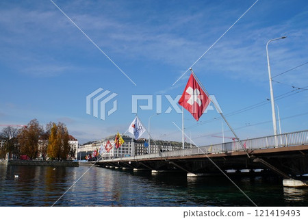 瑞士日內瓦勃朗峰大橋與城市景觀 121419493