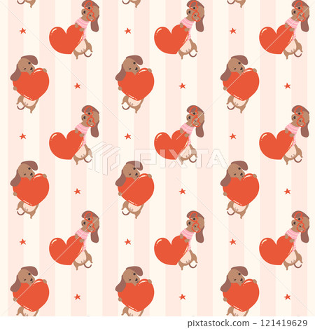 Valentine Dachshund dog with heart Pattern Seamless Retro sausage dog Wallpaper isolated on background 121419629
