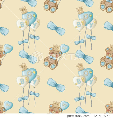 Baby cute bear seamless pattern hand drawn on cream color background, Children's design. Ideal for children's textiles. 121419732