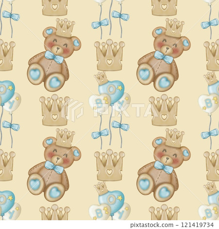 Baby cute bear seamless pattern hand drawn on cream color background, Children's design. Ideal for children's textiles. 121419734