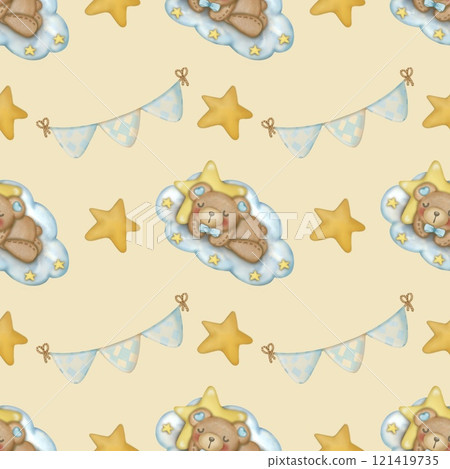 Baby cute bear seamless pattern hand drawn on cream color background, Children's design. Ideal for children's textiles. 121419735