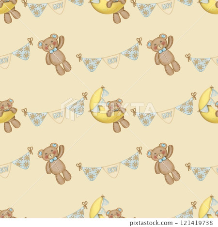 Baby cute bear seamless pattern hand drawn on cream color background, Children's design. Ideal for children's textiles. Baby cute bear seamless pattern hand drawn on cream color background, Children's design. Ideal for children's textiles. 121419738