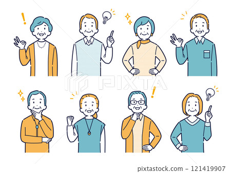 Illustration set of elderly people looking up and with a bright expression _ upper body 121419907