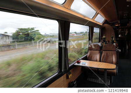 A seat in the Northern Explorer dining car on New Zealand's North Island 121419948