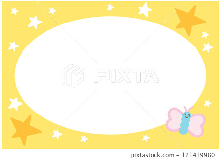 Cute rectangle yellow frame with butterfly, stars for polaroid photo, banner, social media post, ad template, memo, sticky note, notepad, paper design, book cover, animal, blossom, picnic, summer Cute rectangle yellow frame with butterfly, stars for polaroid photo, banner, social media post, ad template, memo, sticky note, notepad, paper design, book cover, animal, blossom, picnic, summer 121419980