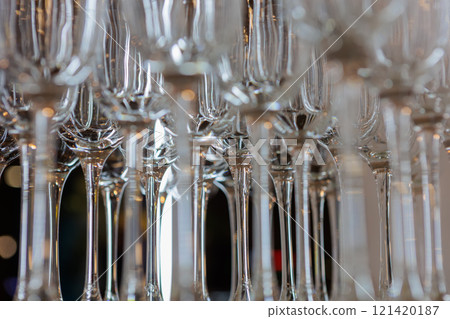 Close-up view of elegant wine glasses Close-up view of elegant wine glasses 121420187