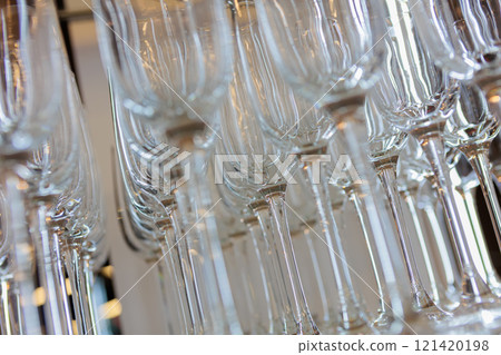 Close-up view of elegant wine glasses Close-up view of elegant wine glasses 121420198