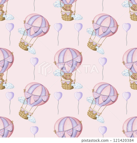 Baby girl cute bear seamless pattern hand drawn on pink color background,for children's textiles.  121420384