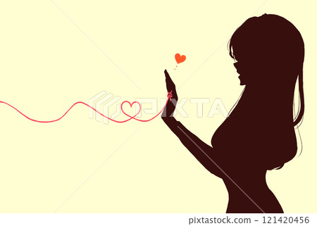 一個女人綁著命運的紅線，側邊剪影 121420456